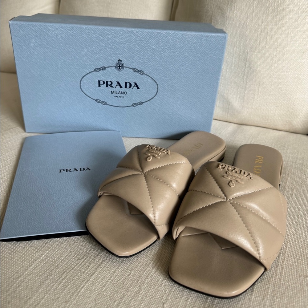 Prada Quilted Nappa Leather Sabots in Deserto